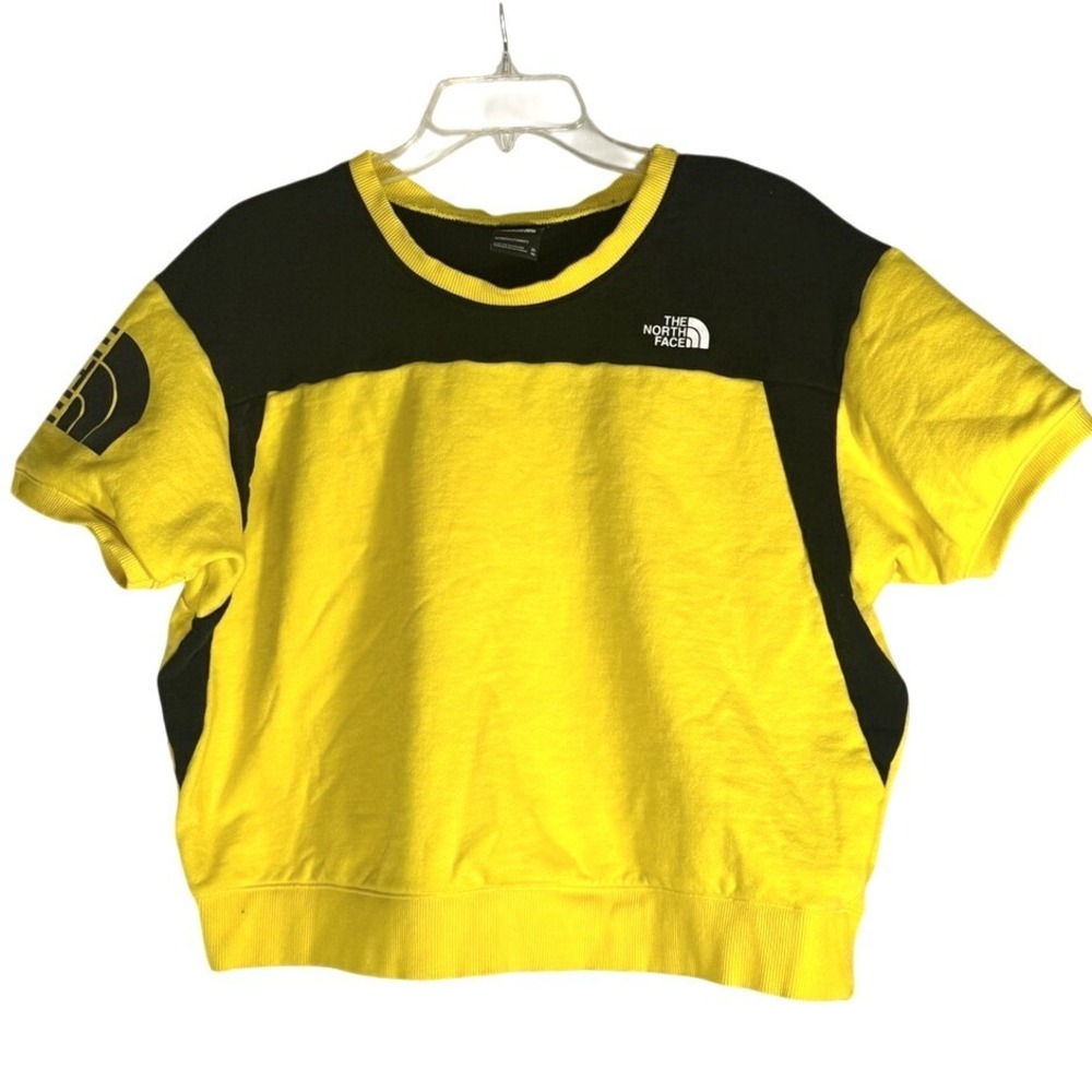 The North Face women's size XL Yellow and Black Colorblock Crop Crew Sweatshirt
